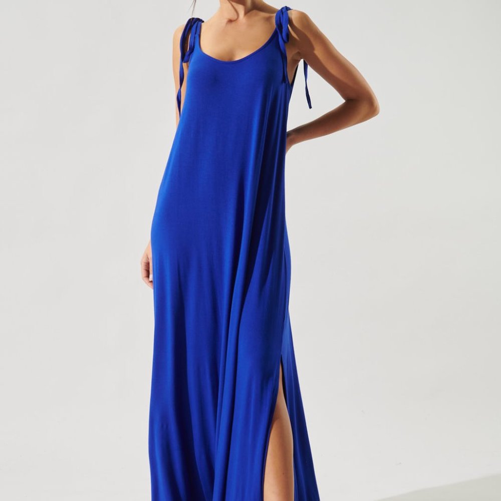 Sugarlips Verona Tie Strap Jersey Knit Maxi Dress Mustard M